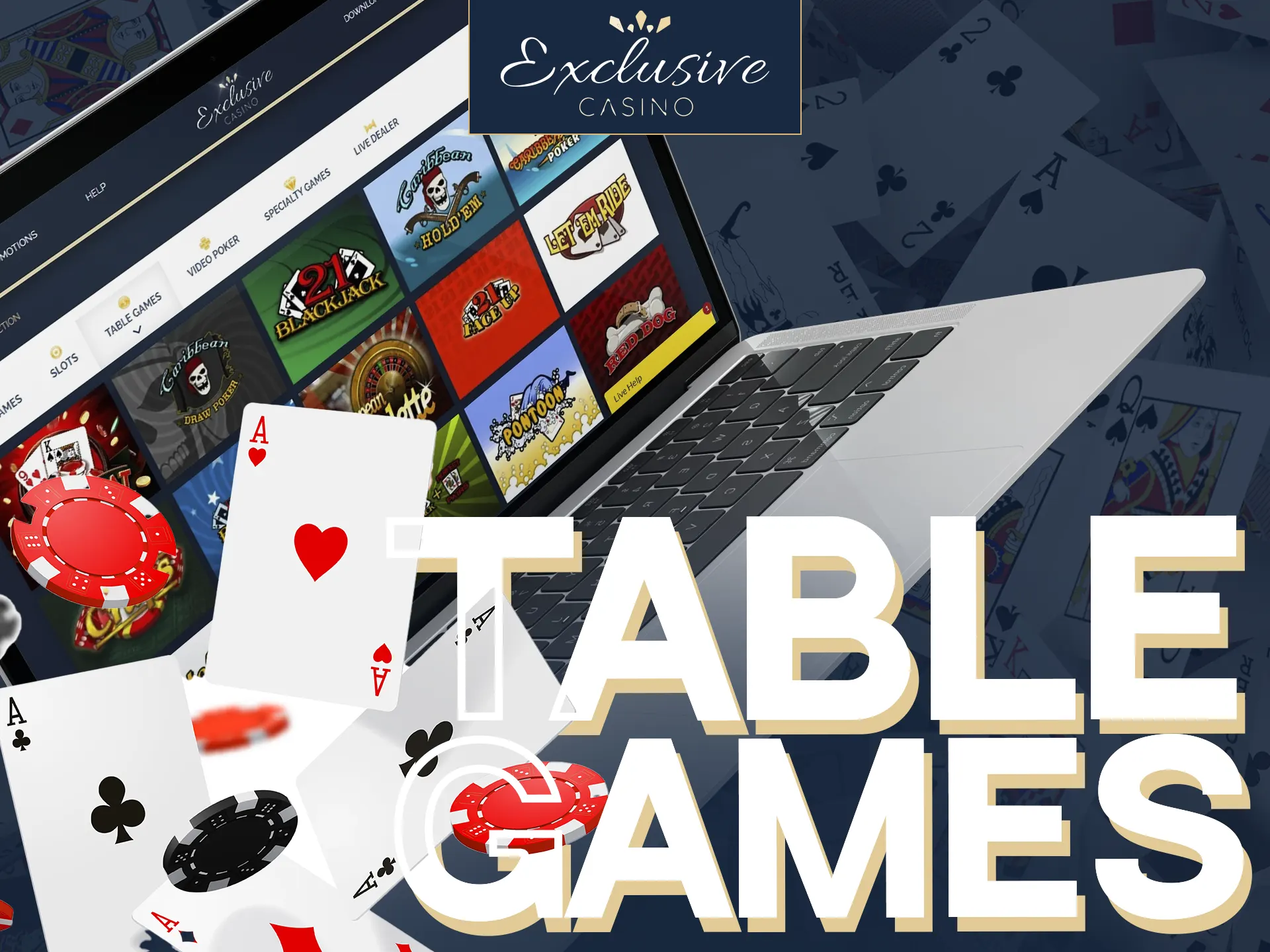 Exclusive Casino presents classic table games with artificial intelligence, including Blackjack, Roulette, and more.