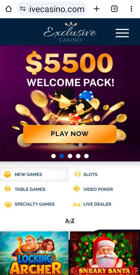 Enter the Exclusive Casino website in your android device's browser.