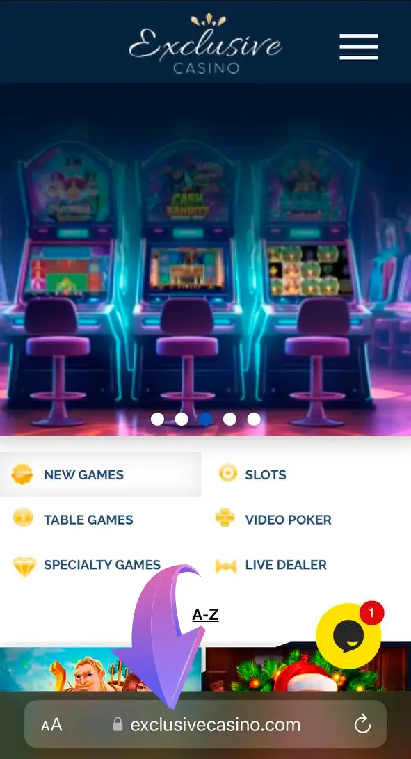 Type the official Exclusive Casino site into the address bar.