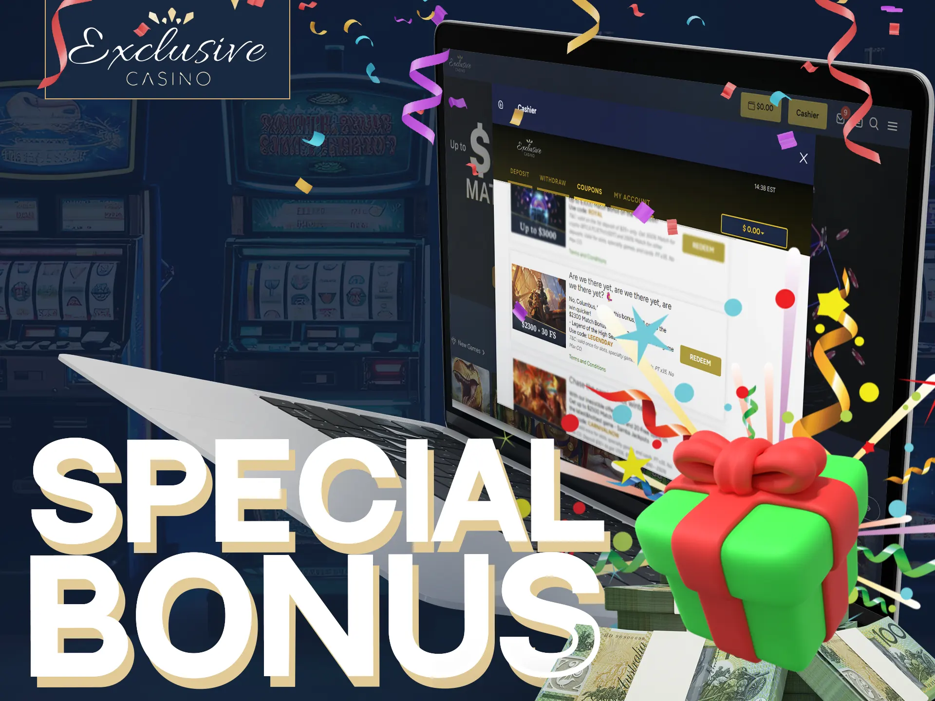 Exclusive Casino offers a big special bonus with free spins.