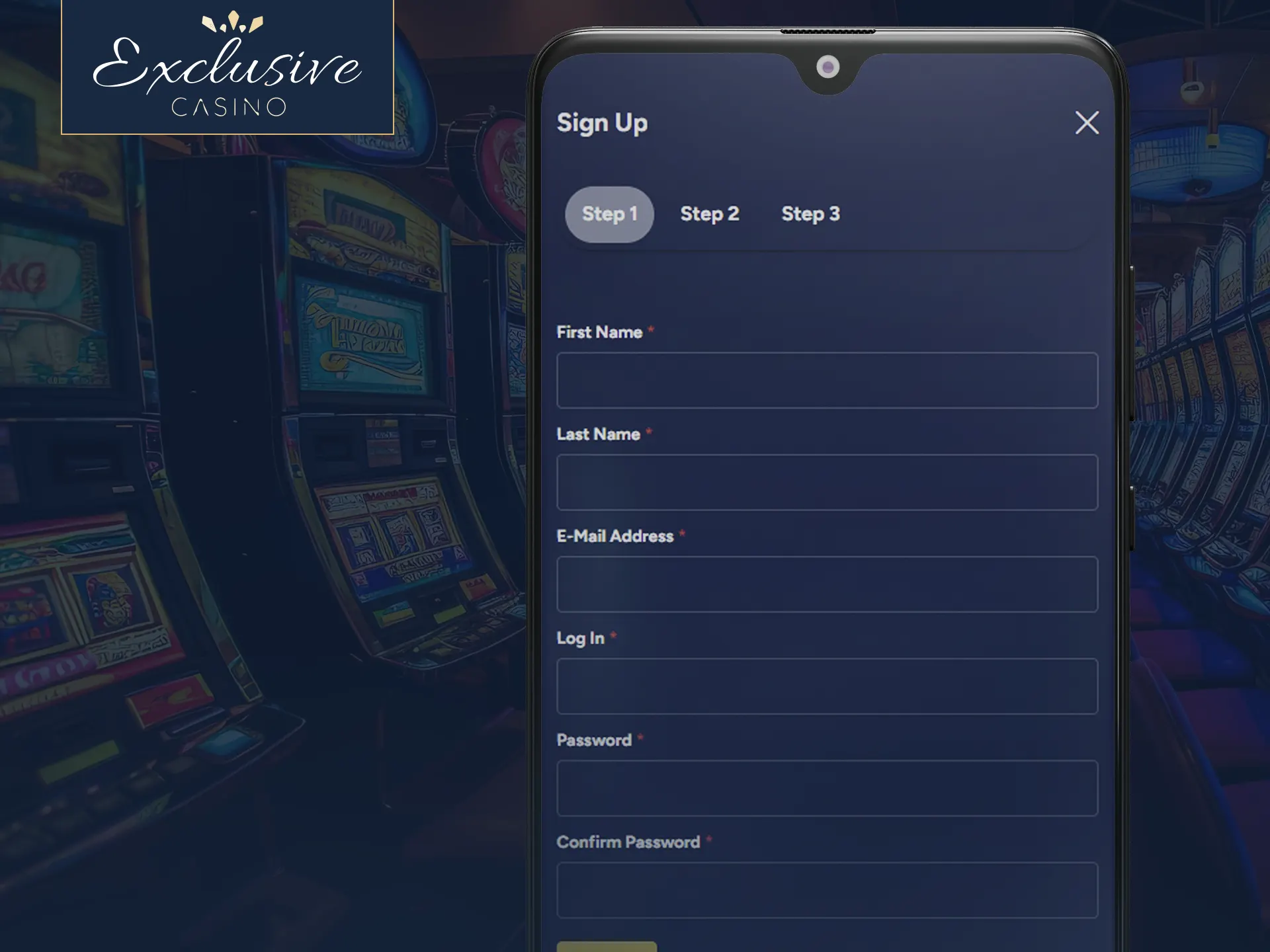 Enjoy swift registration through Exclusive Casino app.